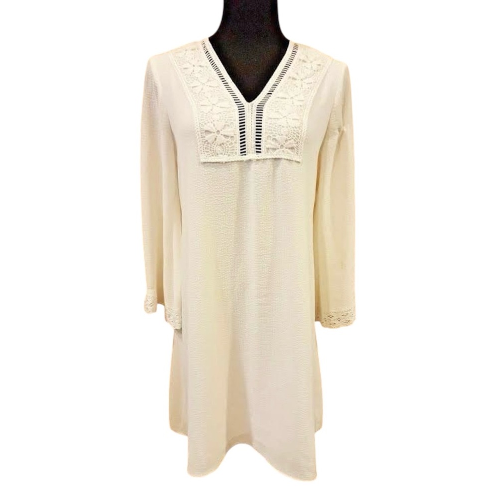SOPHIE MAX v-neck crepe lace trim dress SMALL